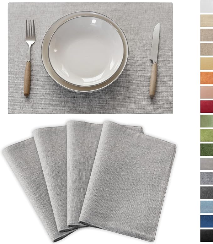 Demetex Placemats Set of 4 Grey Heat Resistant Linen Place Mats by DEMETEX