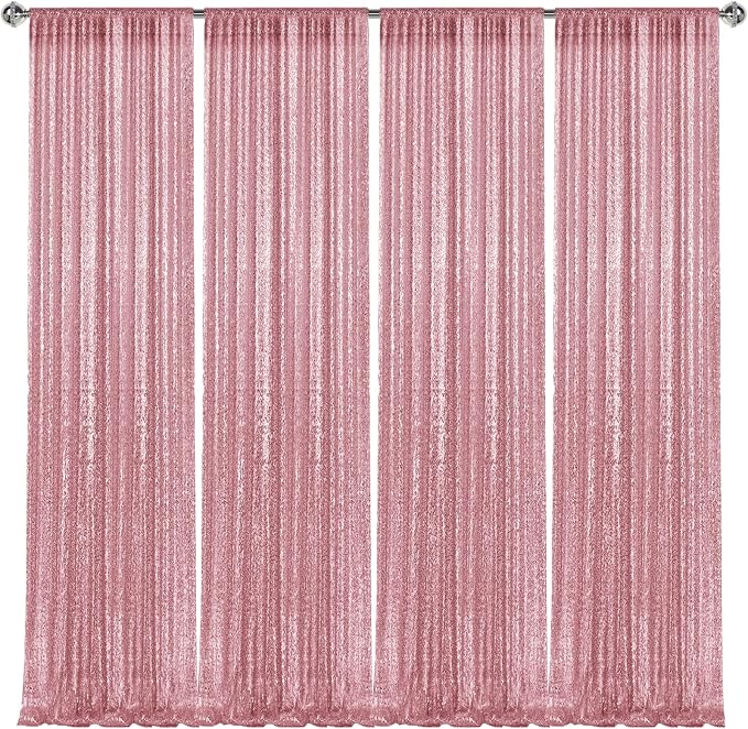 2×8FT-4PCS Light Pink Sequin Backdrop Curtains Panels, Photography Backdrop - Image 8