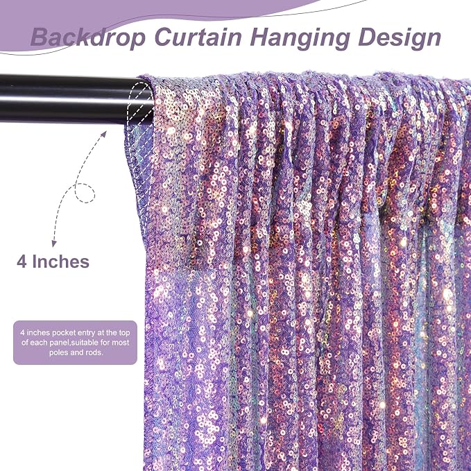 Sequin Backdrop Mermaid Purple 4 Pieces 2FTx8FT Shimmer Birthday Baby Shower - Image 4