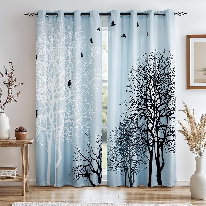 SUBRTEX Blackout Curtains 52Wx108L, Room Darkening Floral Curtains, Thermal by Subrtex