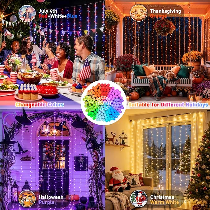 JMEXSUSS RGB Curtain Lights, 300 LED 9.8×9.8FT Color Changing String Lights | - Image 2