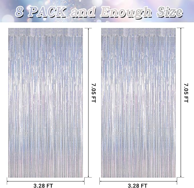 ZATAYE 8 Pack Glitter Silver New Years Eve Foil Curtain Decorations | Glitter - Image 2