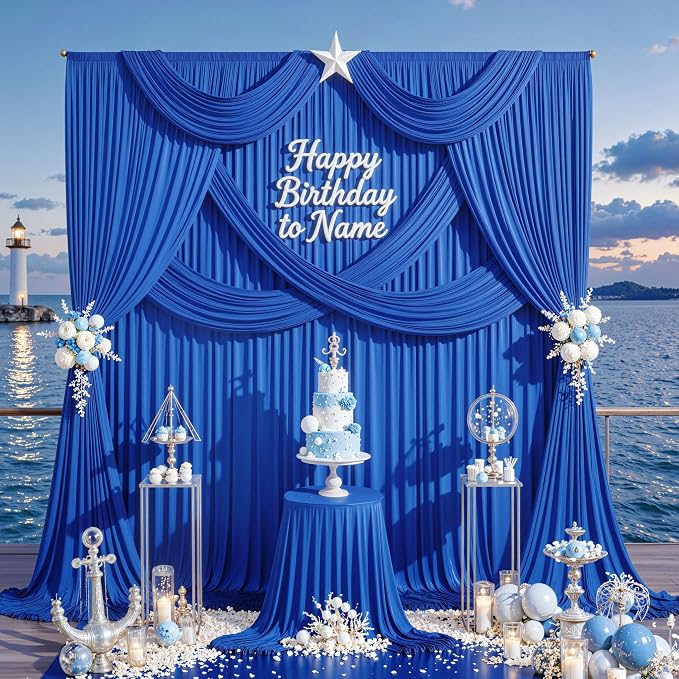 40ft x 10ft Wrinkle Free Royal Blue Backdrop Curtain - Image 2