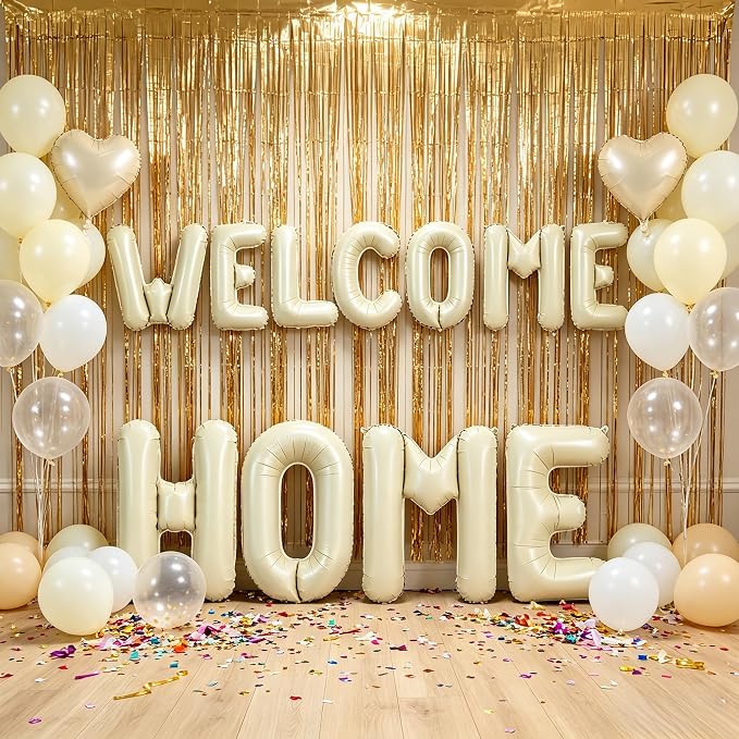 TONIFUL 2 Size Cream White WELCOME HOME Foil Letter Balloons Banner Decor | - Image 6