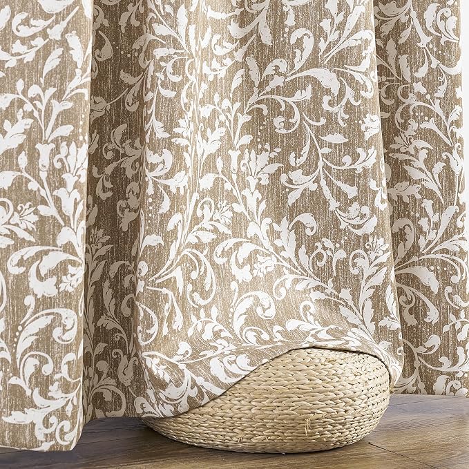 Taupe Floral 100% Blackout Curtains 96 Inch Vintage Grommet 2 Panels | Room - Image 7