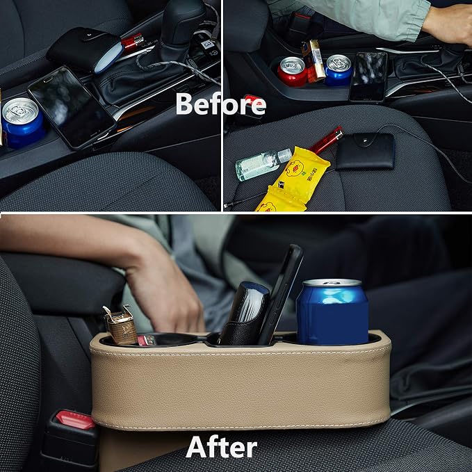 Cup Holder for Car, Console Side Pocket, PU Leather Cover, Front Seat Organizer - Image 9