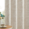 Beauoop Beige Floral Jacquard Blackout Curtains by Beauoop