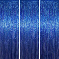 Voircoloria 3 Pack 3.3x8.2 Feet Blue Foil Fringe Backdrop Curtains, Tinsel by Voircoloria