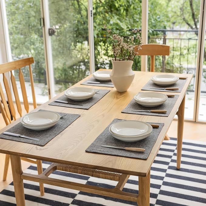 Demetex Grey Linen Placemats Set of 8 Stain Resistant Fabric Place Mats Classic - Image 7
