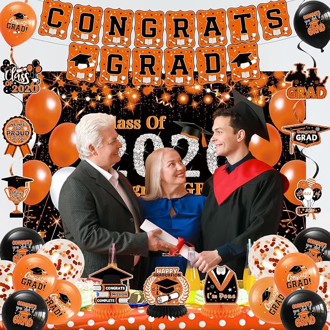 DARUNAXY Orange Graduation Party Decorations, 2026 Congrats Grad Honeycomb - Image 4