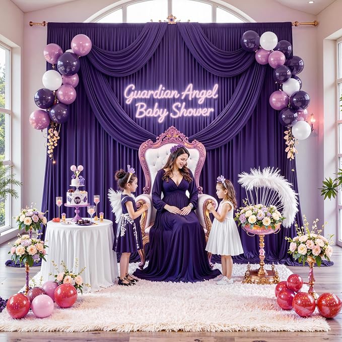 30 ft x 10 ft Wrinkle Free Purple Backdrop Curtain - Image 5