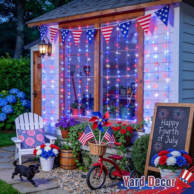 JMEXSUSS 300LED Red White & Blue Curtain Lights - Image 4