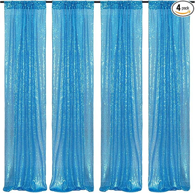 Poise3EHome Turquoise Sequin Backdrop Curtains, 4 Panels 2FTx8FT Glitter by Poise3EHome