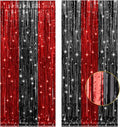 PIGETALE, 2 Pack 3.2x8.2 Feet Black and Red Foil Fringe Curtains Party by welcomePIGETALE