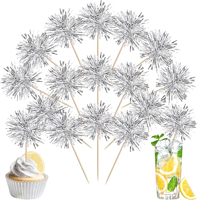40 PCS Foil Firework Cupcake Toppers Fireworks Cupcake Picks Sparkle Tinsel by ZHUOWEISM