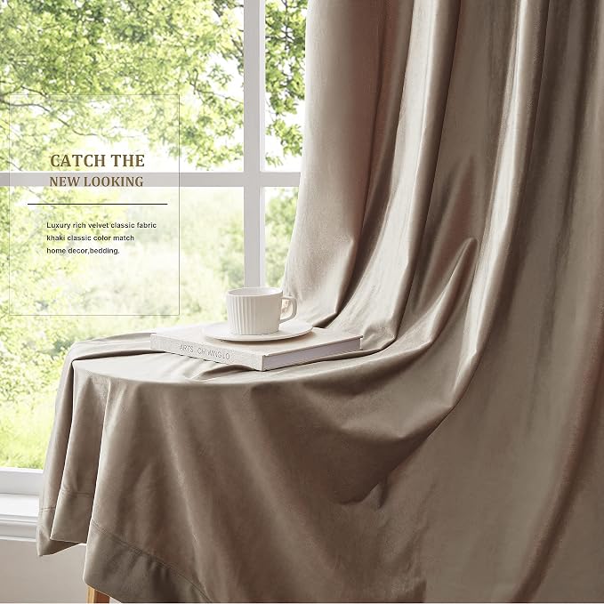 BULBUL Taupe Velvet Blackout Curtains 96 inch Long - Image 7