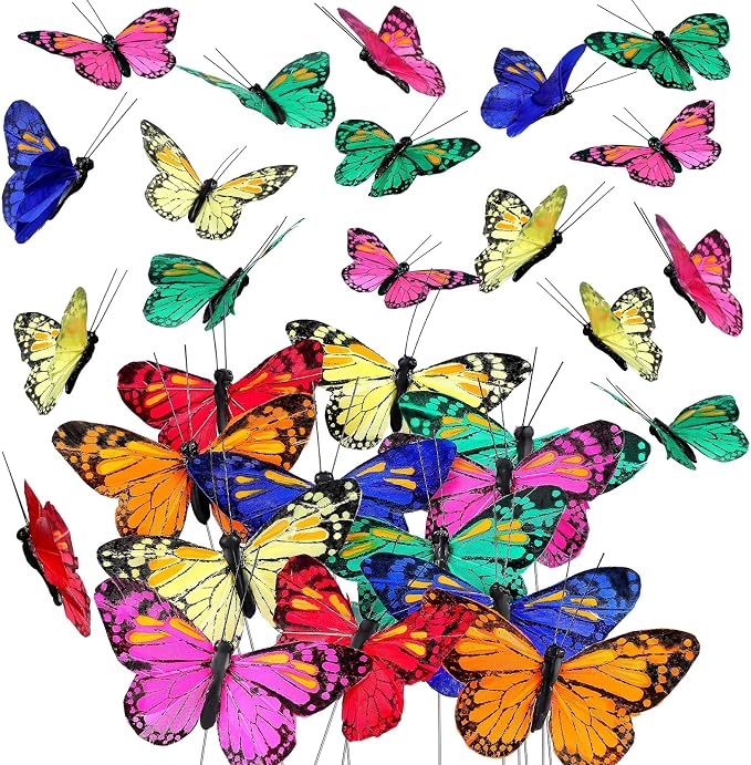 Ysleen 12 Set Monarch Butterfly Decoration Artificial Butterflies Feather Picks by Ysleen