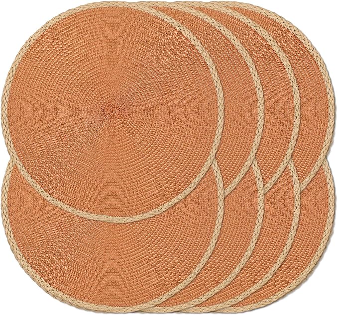 Round Placemats Set of 8, Woven Table Mats, Thin Edge, 15 Inch Diameter by Noctiflorous
