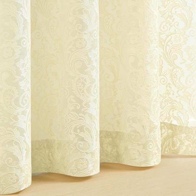 Bujasso Lace Sheer Curtains Ivory Rod Pocket 2 Panels 54" Wx84 L | Vintage - Image 4