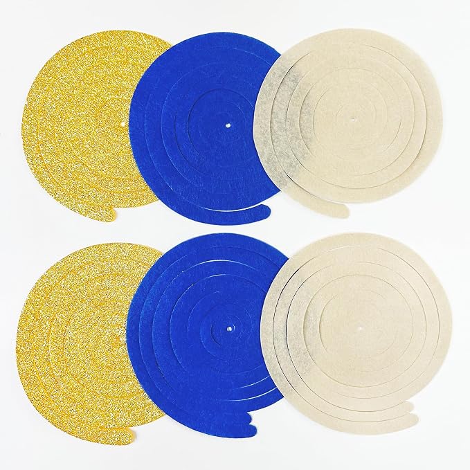 36 Pcs Blue Gold Hanging Swirl Decorations Royal Blue Glitter Gold Beige Felt - Image 3