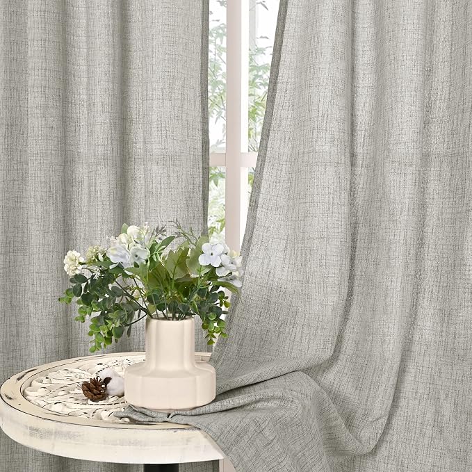 YoungsTex Light Grey Linen Curtains 63 Inches Long 2 Panels | Textured Light - Image 8
