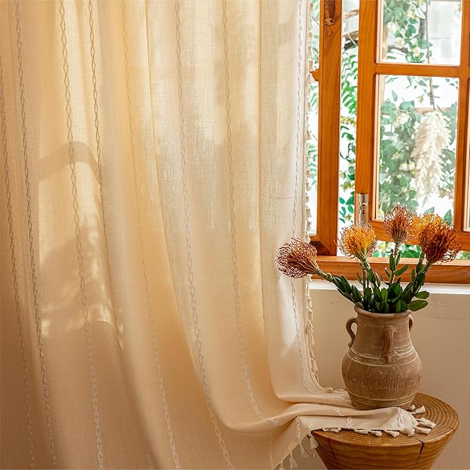 Sutuo Home Boho Curtains for Bedroom Living Room, Light Filtering Linen - Image 2