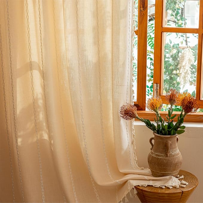 Sutuo Home Boho Curtains for Bedroom Living Room, Light Filtering Linen - Image 4