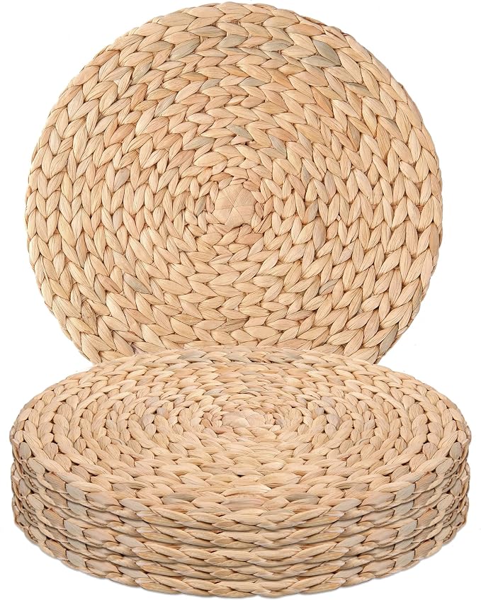 13.5" Water Hyacinth Woven Round Placemats Set of 6 by DaiVuCrafts