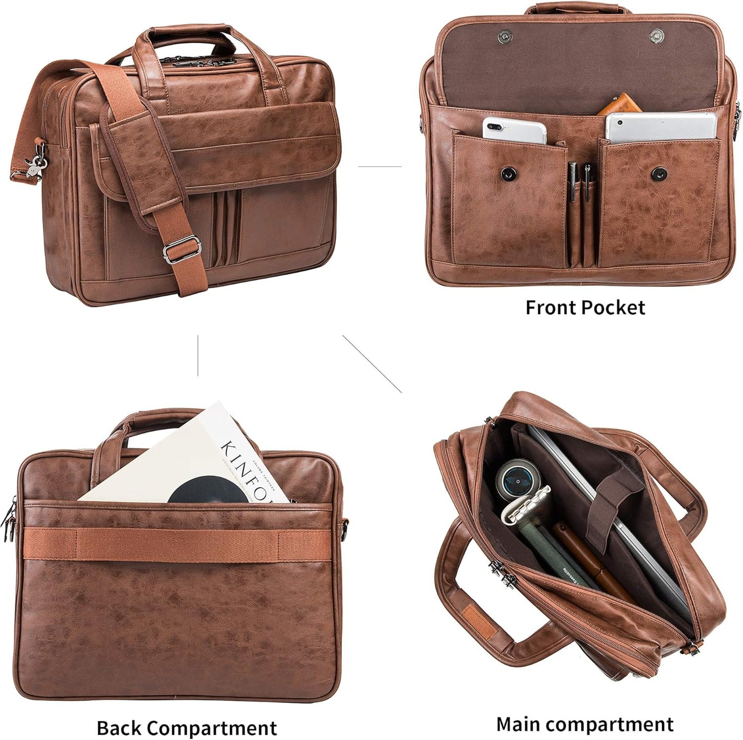 seyfocnia Men's Business Travel Briefcase Leather Handmade Messenger Bags Laptop Bag