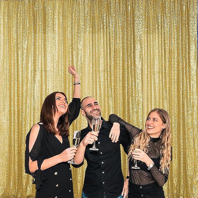Sugargirl Gold Sequin Backdrop Curtain 8FTx8FT Glitter Gold Background Drapes - Image 3