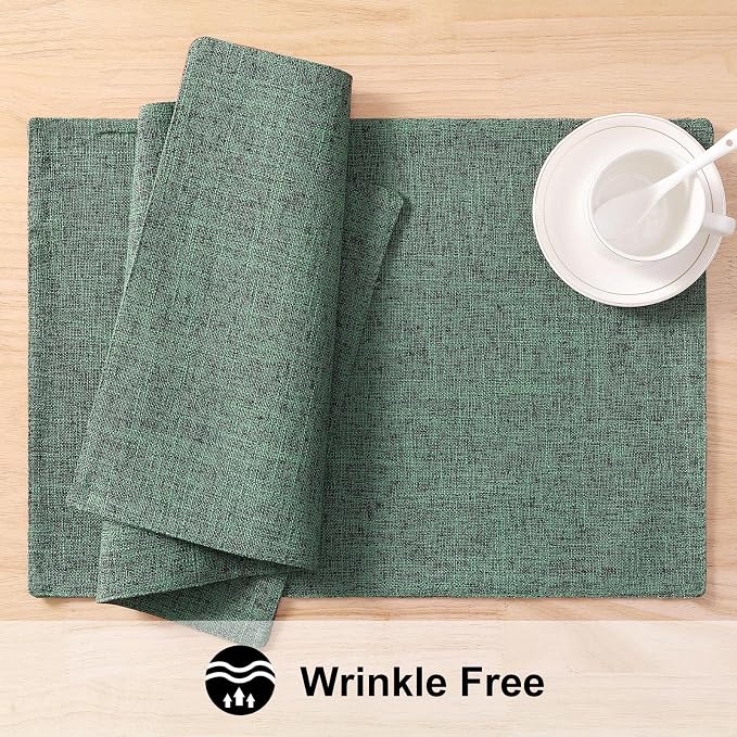 Faux Cotton Linen Placemats Set of 6, Cloth Washable Farmhouse Dining Table Mats - Image 5