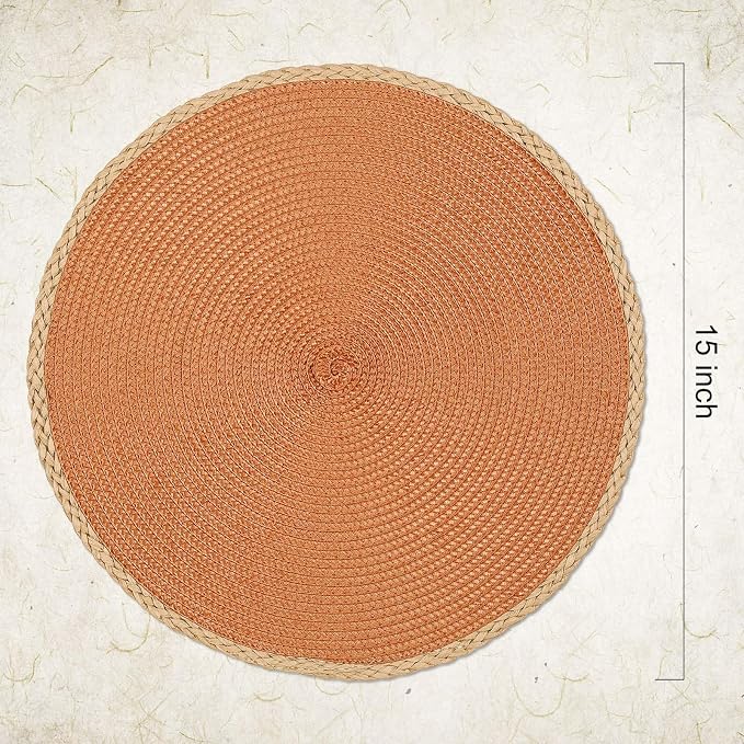 Round Placemats Set of 8, Woven Table Mats, Thin Edge, 15 Inch Diameter - Image 2
