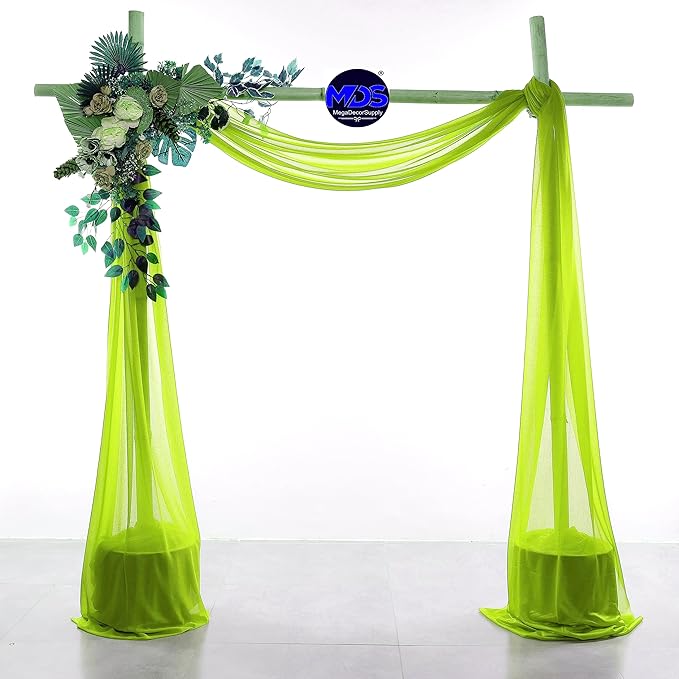 MDS Halloween Chiffon Draping Fabric - 2 Panel, 30" Wide x 30ft Long - Sheer Spooky Arbor & Canopy Drapery for Haunted House Backdrops, Party Ceilings, DIY Costumes & Themed Events - Parrot Green
