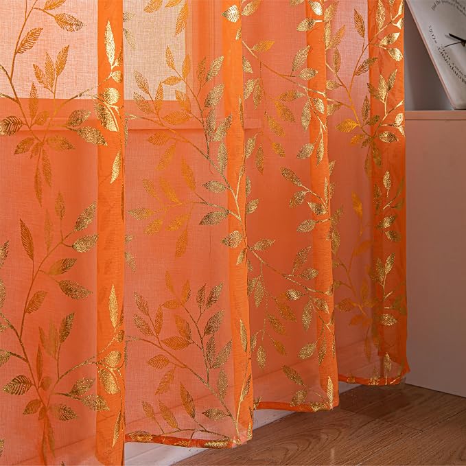Sutuo Home Orange Sheer Curtains - Image 4