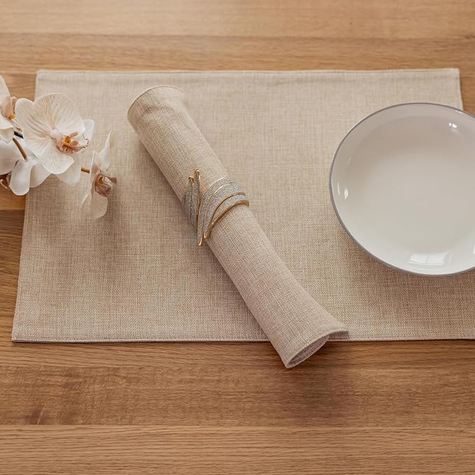 Demetex Linen Placemats Set of 8 Modern Beige Place Mats Heat Resistant - Image 6