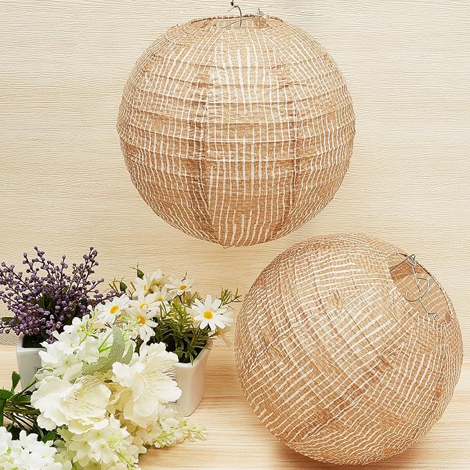 12 Pcs Print Burlap Paper Lanterns Round Chinese Paper Lanterns Farmhouse Boho - Image 4