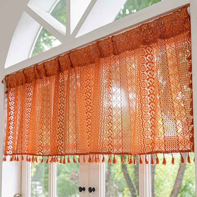 Sutuo Home Terracotta Boho Curtains Crochet Sheer Bohemian Hollow Knitted - Image 7