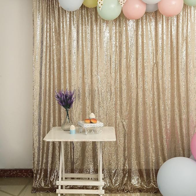 JYFLZQ Champagne Sequin Backdrop Curtains 4ft x 6.5ft 1 Panel Glitter Photo - Image 5