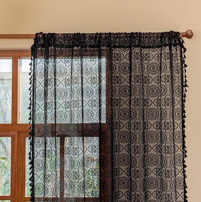 YJ YANJUN Gothic Boho Lace Curtains, 59x63 inch, Light Filtering Drapes - Image 3