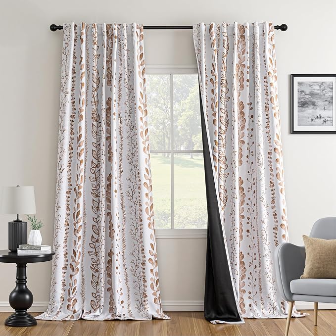 Blackout Curtains 84 Inches Long Leaves Patterned Farmhouse Thermal Insulated by MEETSKY