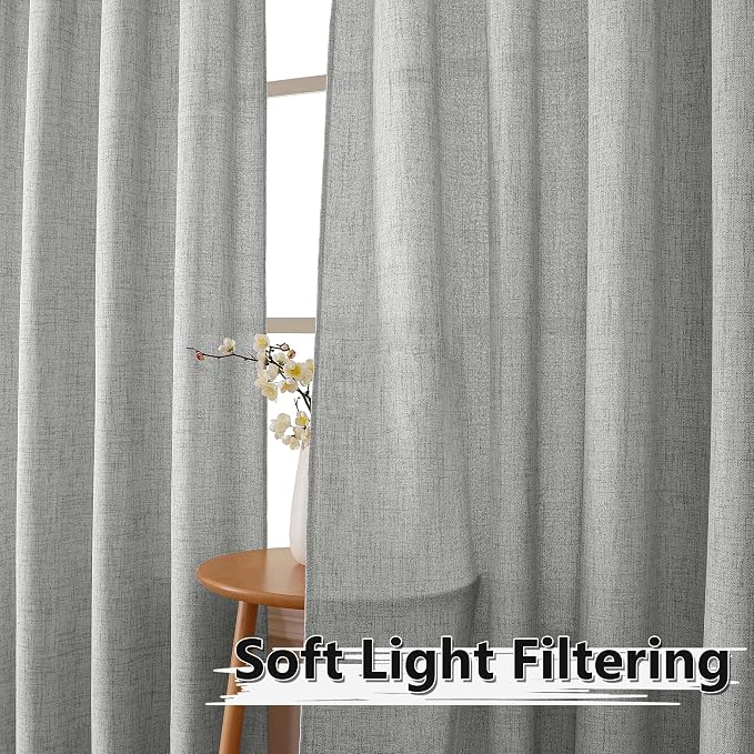 Tollpiz Linen Tier Curtain Rod Pocket Semi Sheer Half Kitchen Curtains Burlap - Image 2