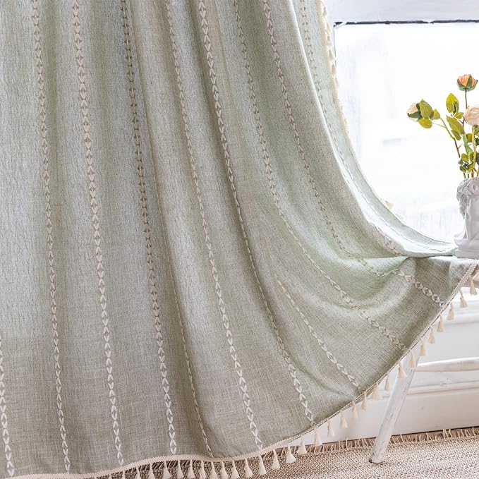 RoomTalks Sage Green Boho Farmhouse Curtains by RoomTalks