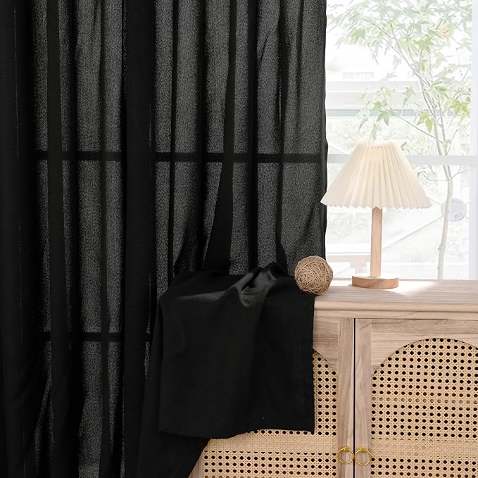 YoungsTex Short Black Linen Curtains 45 Inch Length, Light Filtering Window - Image 6