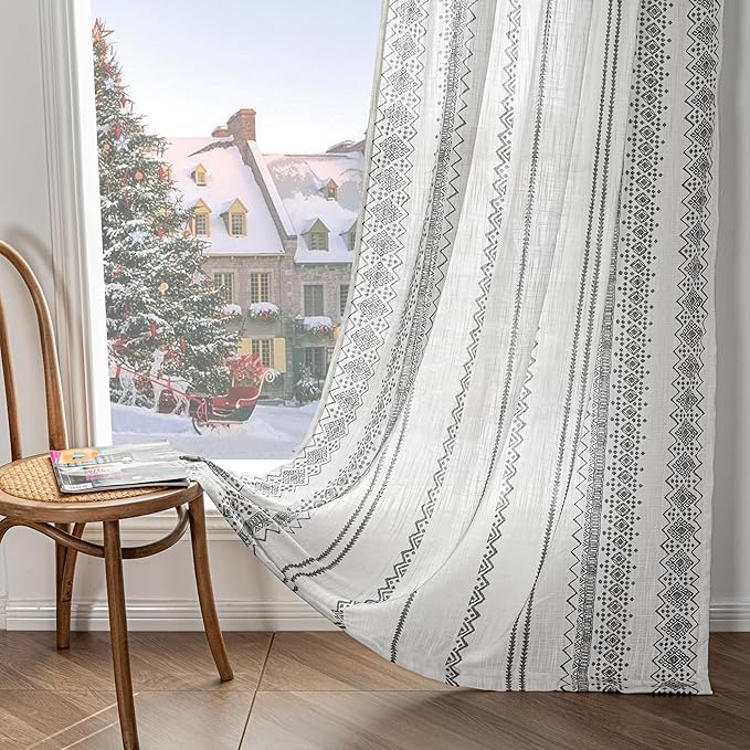 Boho Curtains 84 Inches Long for Living Room Bohemian Geometric Printed Linen by MEETSKY