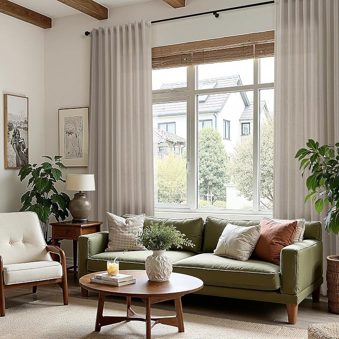 Living Room Curtains 63 Inch Length Linen Blend Cobblestone Light Filtering - Image 6