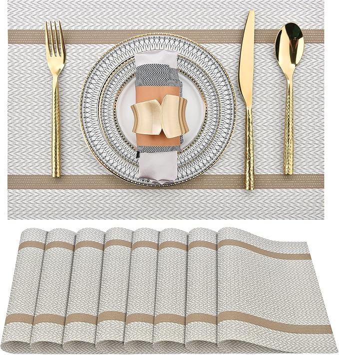 SLKQG Beige White Placemats Set of 8 by SLKQG