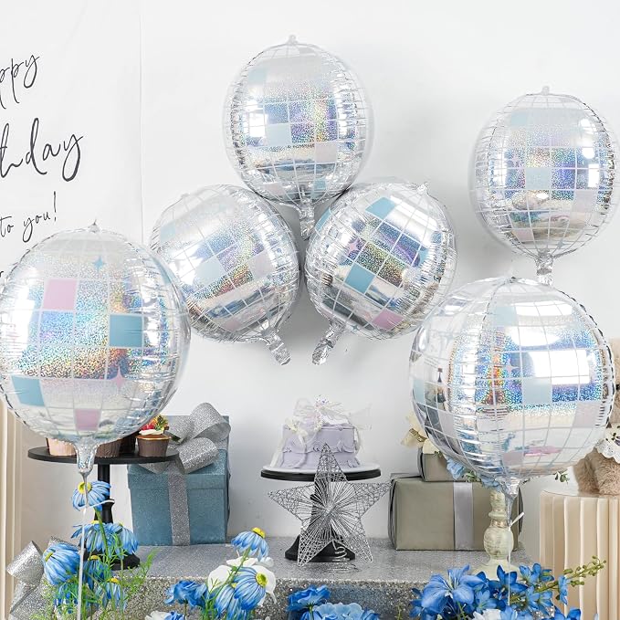 6pcs 22 Inch Iridescent Disco Ball Balloons, Iridescent Big Disco Balloons - Image 4