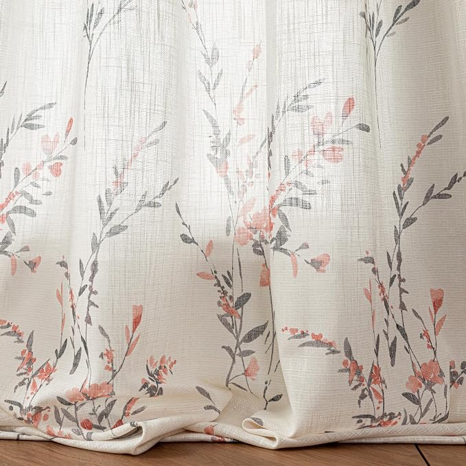 MYSKY HOME 95 Inch Coral Curtains Semi Sheer Linen Blended Window Curtain Panels - Image 6