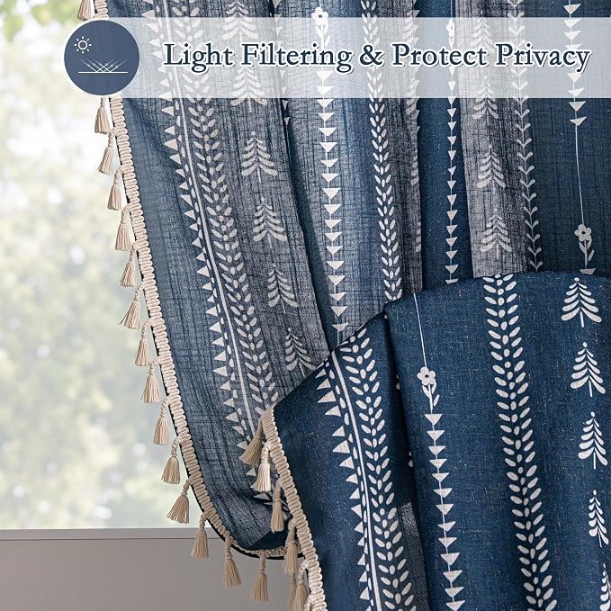 Boho Navy Blue Curtains 63 inch Length - Image 9