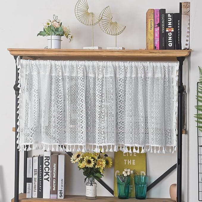 Sutuo Home Boho Sheer Curtain Valance Crochet Lace - Image 2